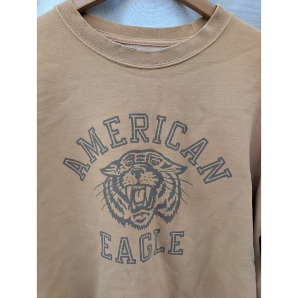American Eagle Womens Light Mustard Yellow Logo Tiger Crewneck Sweatshirt Sz M - Picture 3 of 7